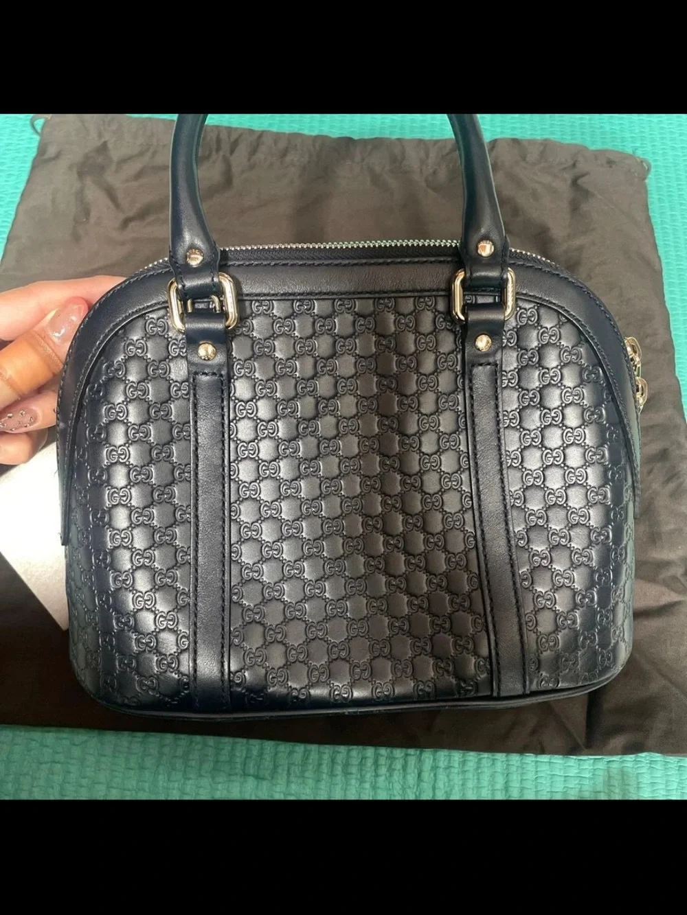 Gucci Navy Microguccissima Dome Satchel with Gold Hardware